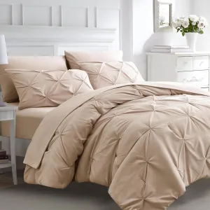 Beige Emperor Comforter Set - 7 Piece Pinch Pleated Bed in a Bag - 600 Thread Count 100% Egyptian Cotton Bedding Set - (26 inch Deep Pocket Sheet Set and 500GSM Comforter)