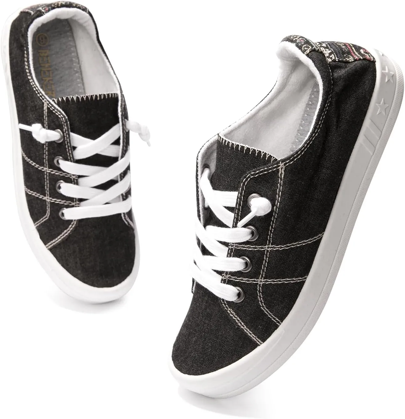 BENEKER Women's Platform Canvas Sneakers Low Top Fashion Sneakers Classic Slip-On Comfort Walking Shoes