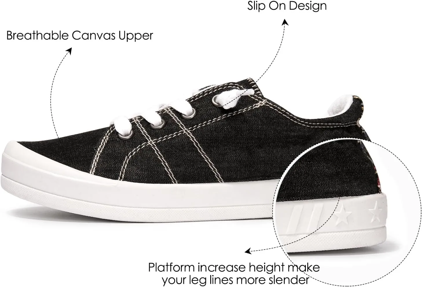 BENEKER Women's Platform Canvas Sneakers Low Top Fashion Sneakers Classic Slip-On Comfort Walking Shoes