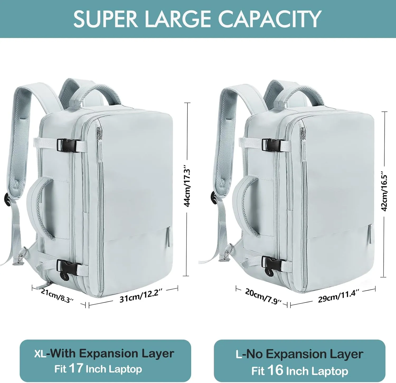 Beraliy Travel Backpack for Women Men, Carry On Backpack, 16 inch Laptop Backpack, Waterproof Casual College Daypack for Weekender Overnight Hiking, Light Blue