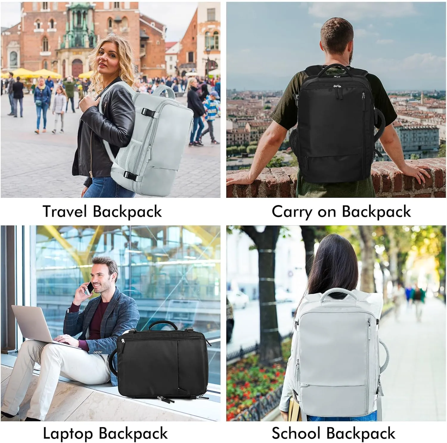 Beraliy Travel Backpack for Women Men, Carry On Backpack, 16 inch Laptop Backpack, Waterproof Casual College Daypack for Weekender Overnight Hiking, Light Blue