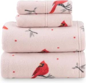 Berkshire Blanket Ultra-Soft Printed Microfleece Knit Sheet Set – 4-Piece King Set – Lightweight, Breathable, All-Season Comfort, Cardinal Branch Dot Blush