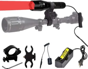 BESTSUN 350 Yard Red Light Tactical LED Flashlights, Zoomable Predator Light Long Range Night Hunting Coyote Varmint Light Hunting Flashlight with Pressure Switch, Picatinny & Scope Mounts