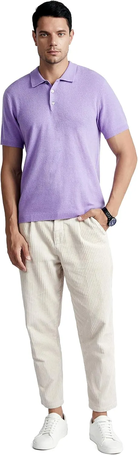 BEYOND FASHION Men's Polo Shirt Short Sleeve Soft Light Weight - 100% Pure Cashmere
