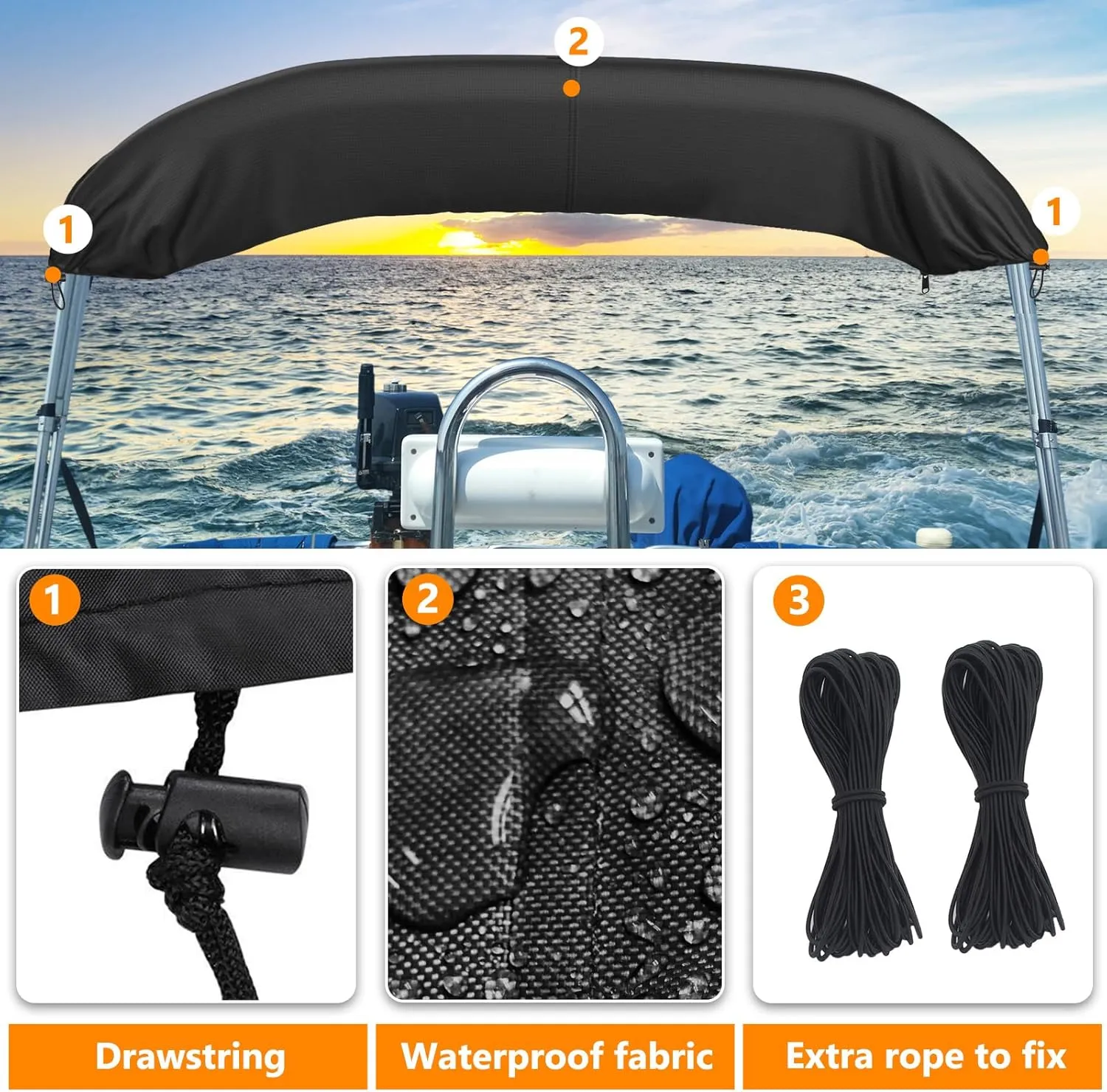 Bimini Top Storage Boot Cover 91"-96" Width Replacement Boot, 600D Waterproof UV Protection Sun Shade Boat Canopy Storage Fits 3 Bow 4 Bow Bimini Tops