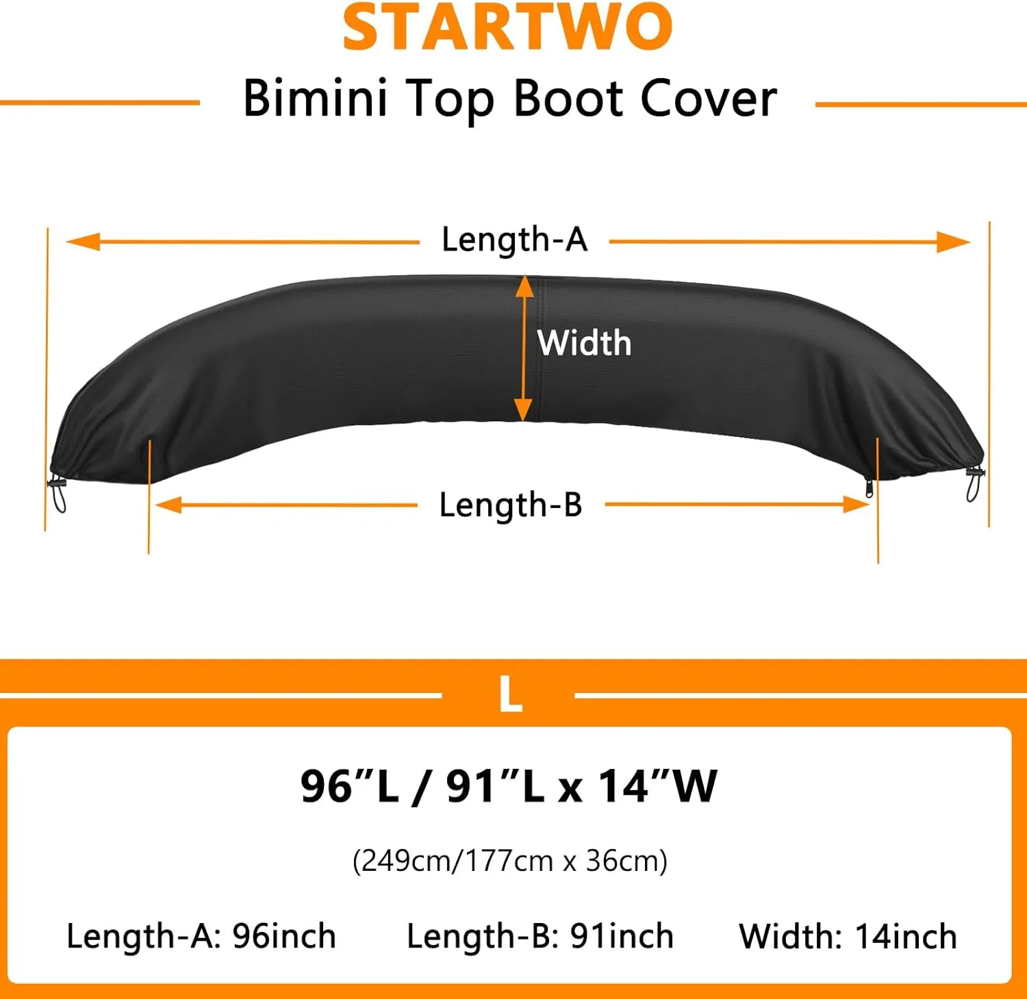Bimini Top Storage Boot Cover 91"-96" Width Replacement Boot, 600D Waterproof UV Protection Sun Shade Boat Canopy Storage Fits 3 Bow 4 Bow Bimini Tops