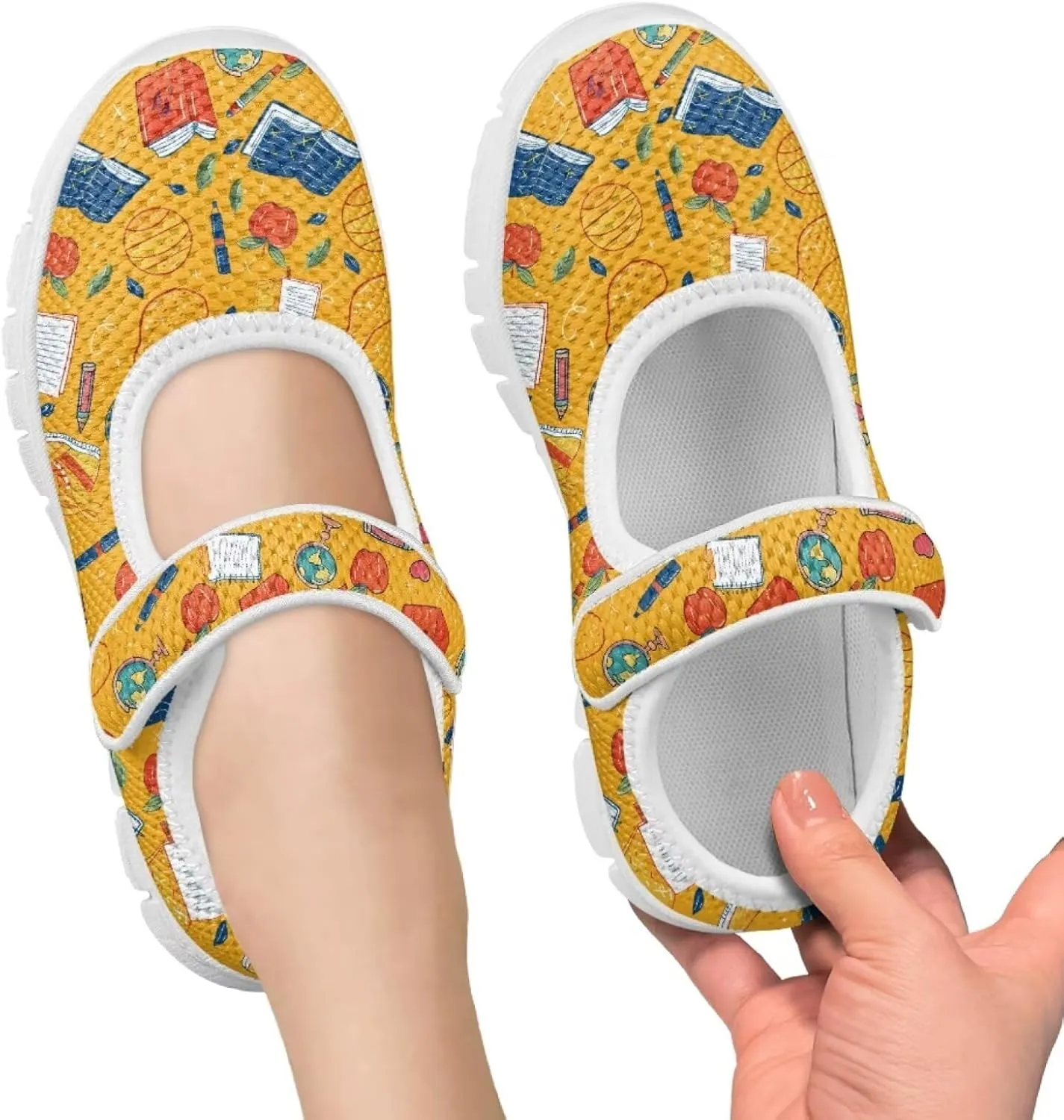 Binienty Girls School Uniform Shoes Classical Flats Mary Jane Sneakers Breathable Mesh Flat Shoes