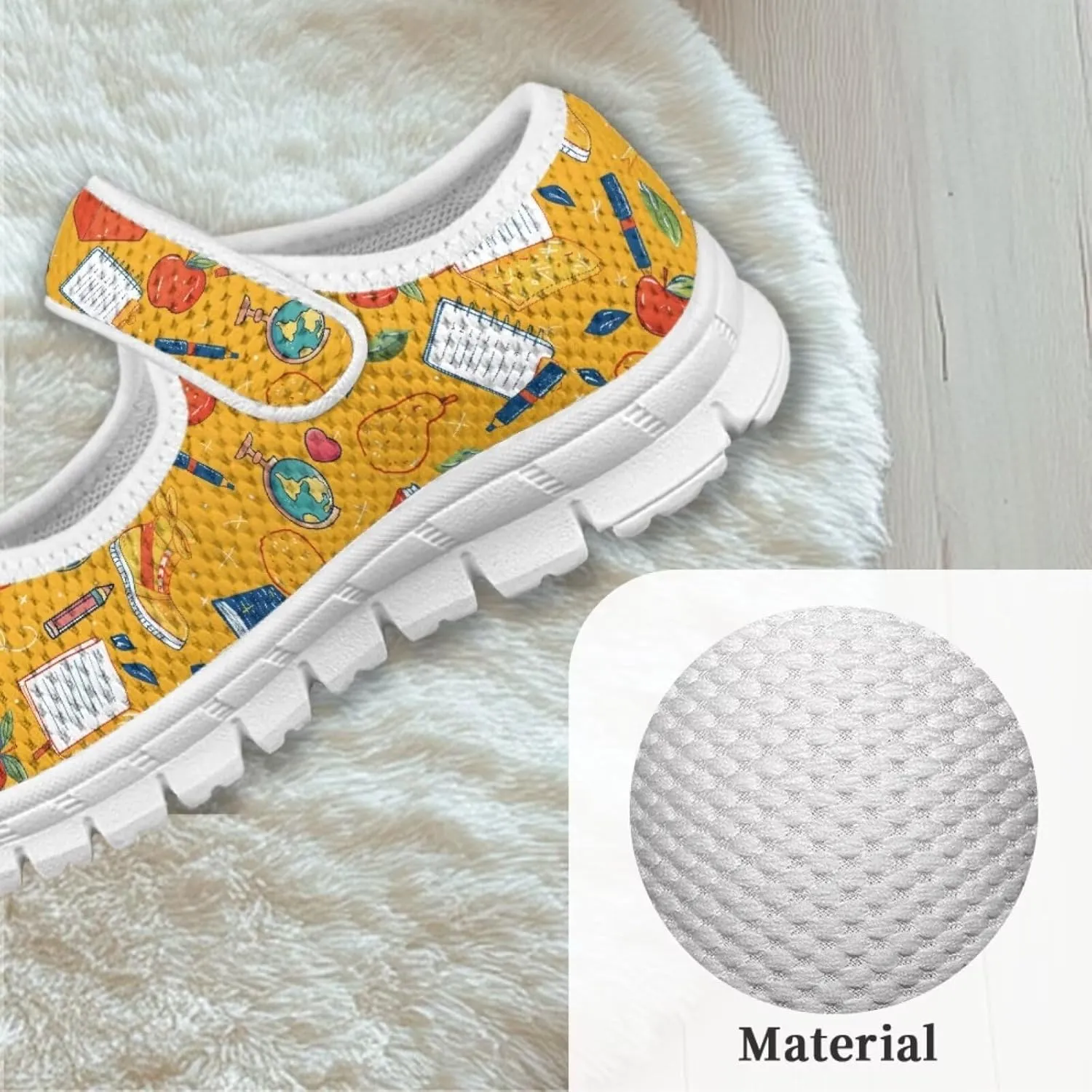 Binienty Girls School Uniform Shoes Classical Flats Mary Jane Sneakers Breathable Mesh Flat Shoes