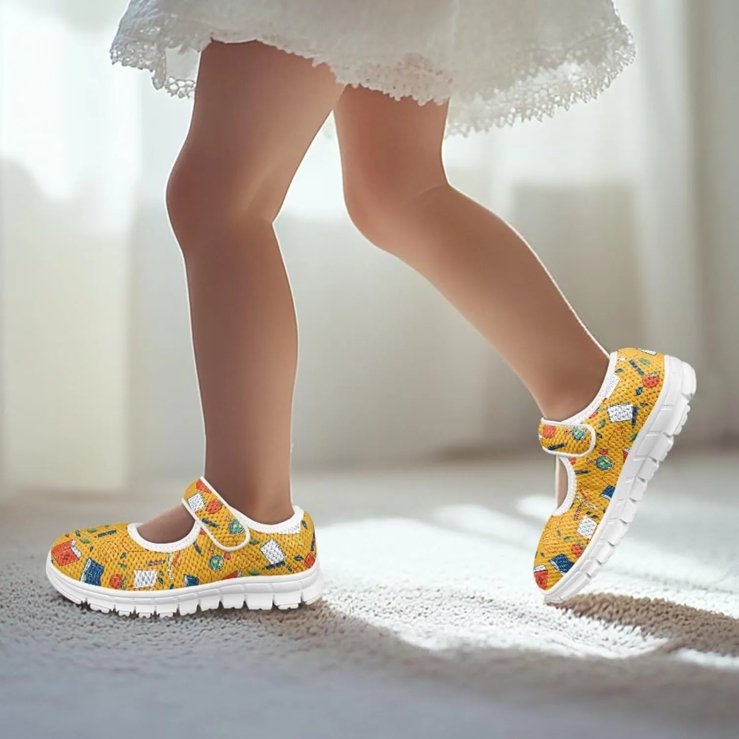 Binienty Girls School Uniform Shoes Classical Flats Mary Jane Sneakers Breathable Mesh Flat Shoes