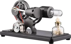 Bisofice Hot Air Stirling Engine Model with LED Light, Flywheel Design, Scientific Experiment Model, DIY Educational Tool for Teachers, Adults and Teenager, Black