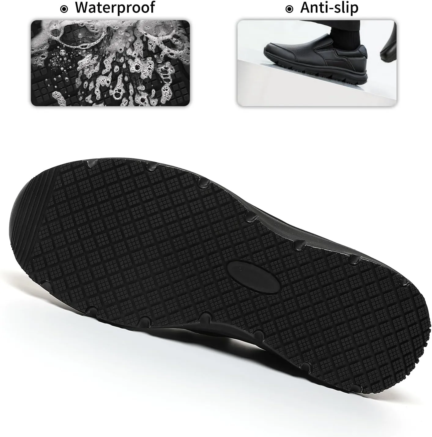 Black Casual Mens Slip On Loafers, Walking Comfortable & Light-Weight Leather Non Slip Shoes for Men