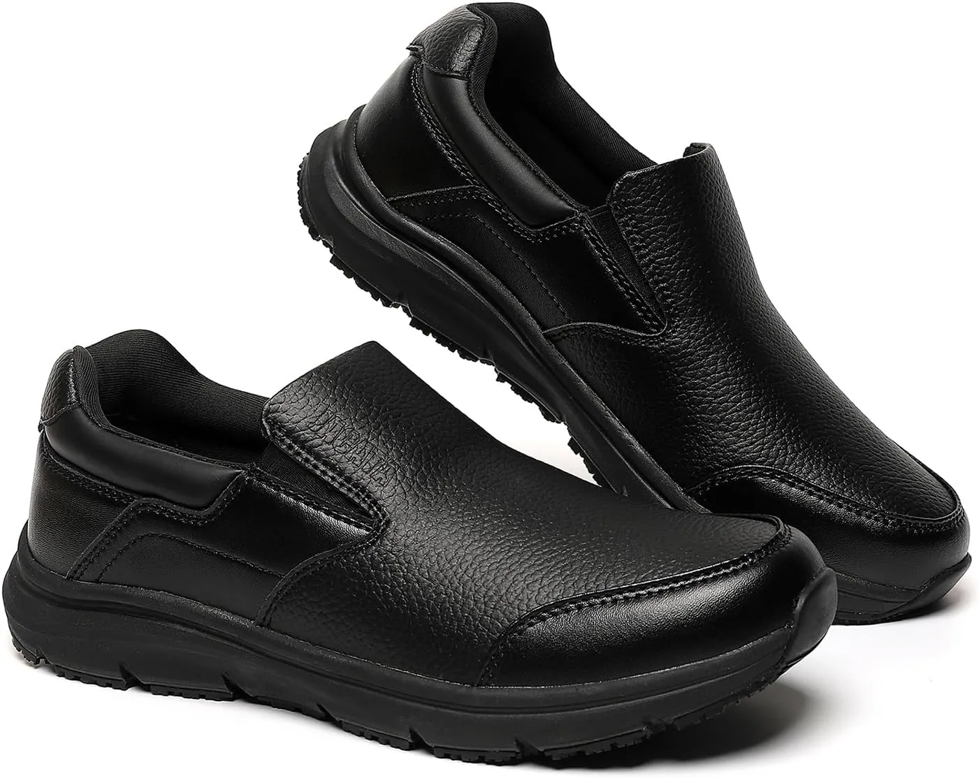 Black Casual Mens Slip On Loafers, Walking Comfortable & Light-Weight Leather Non Slip Shoes for Men
