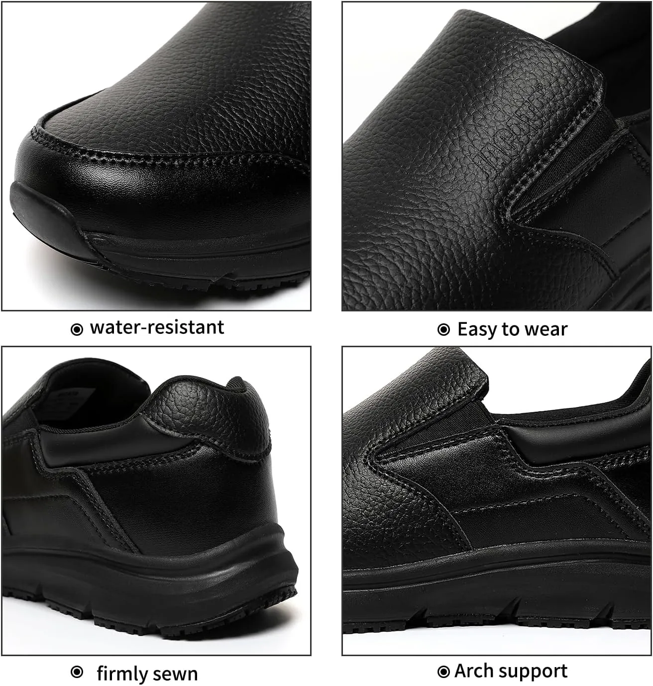 Black Casual Mens Slip On Loafers, Walking Comfortable & Light-Weight Leather Non Slip Shoes for Men