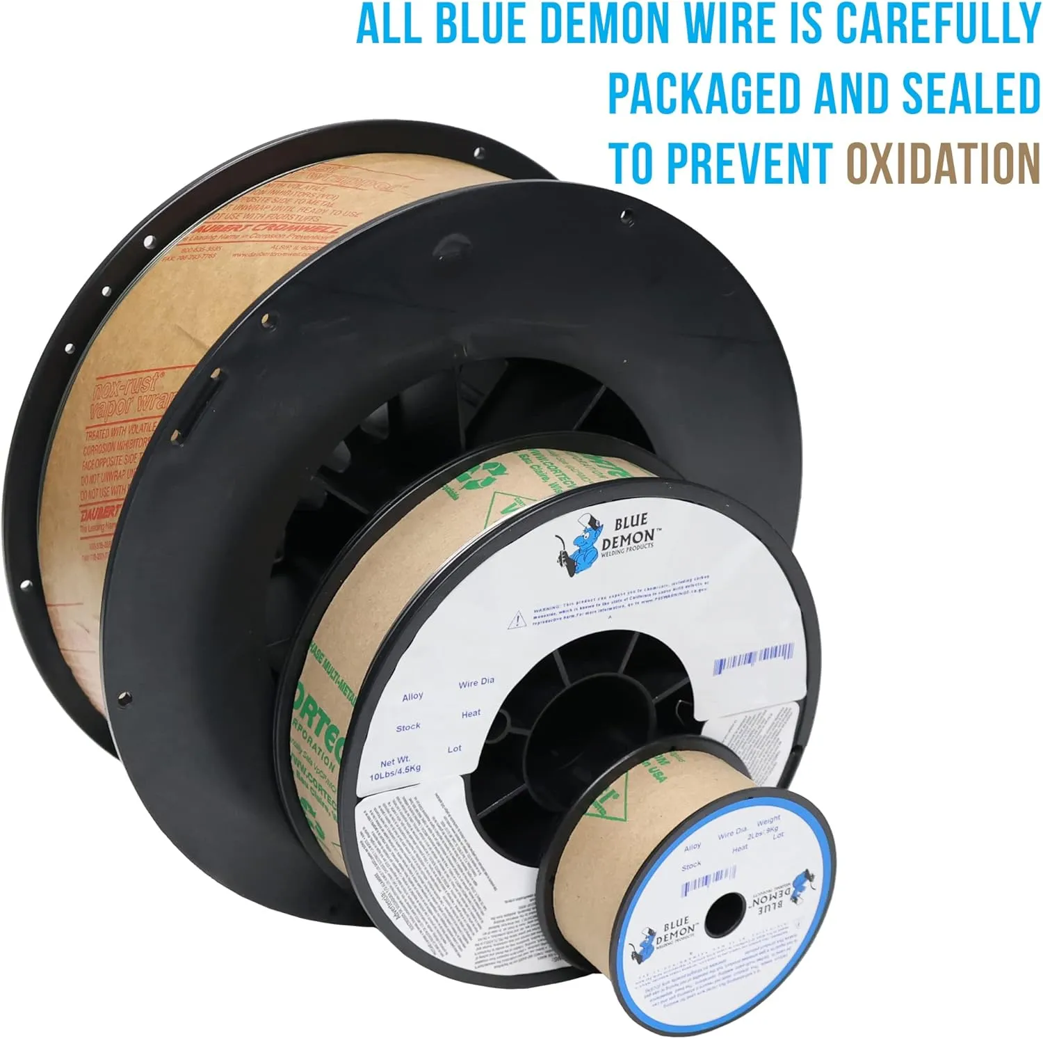 Blue Demon E71T-11 X .035 X 10LB MIG/FCAW Flux Core Carbon Steel Welding Wire, Low Spatter, Easily Remove Slag, Formulated to Provide Porosity-Free, X-Ray Quality Welds