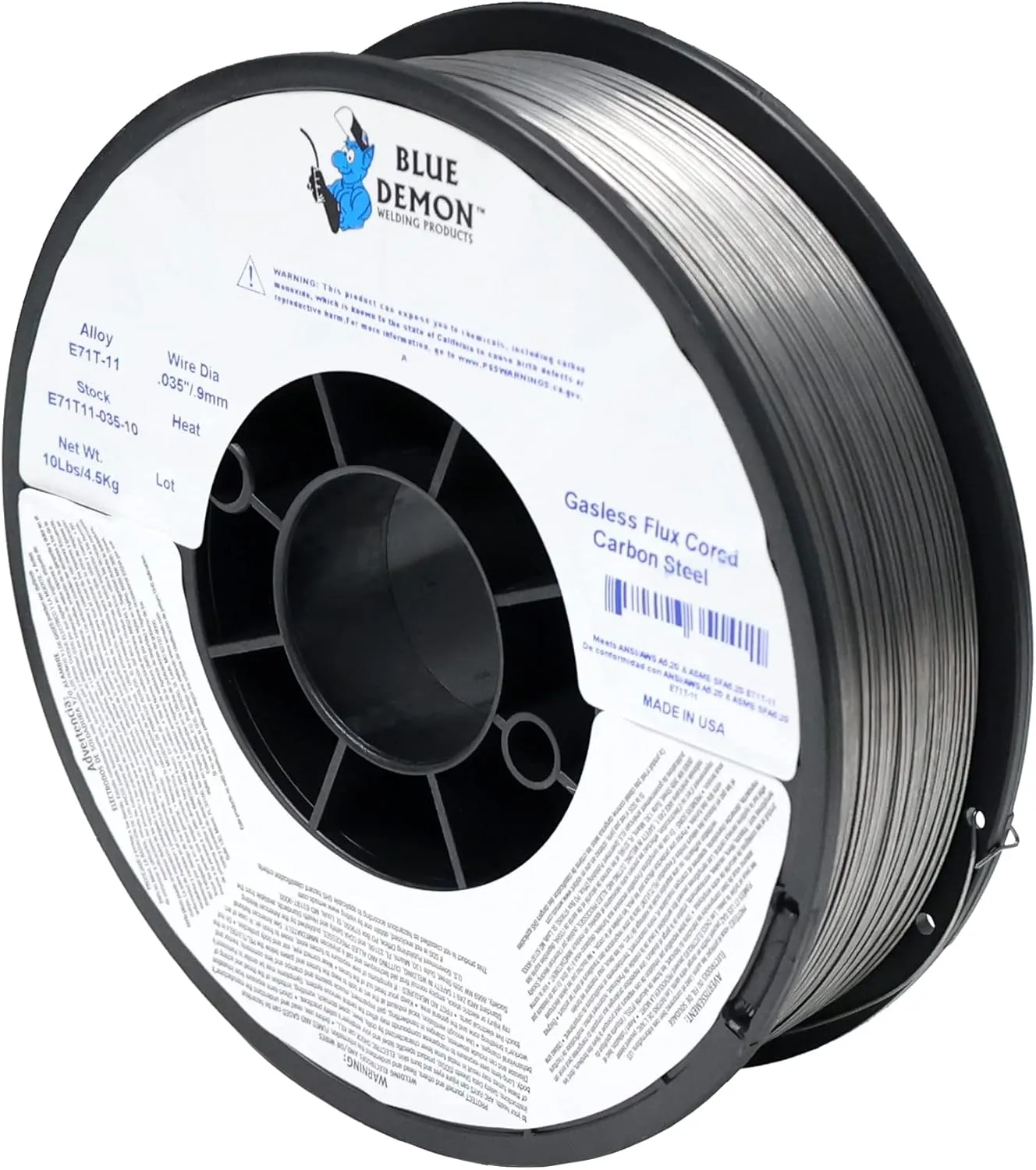 Blue Demon E71T-11 X .035 X 10LB MIG/FCAW Flux Core Carbon Steel Welding Wire, Low Spatter, Easily Remove Slag, Formulated to Provide Porosity-Free, X-Ray Quality Welds