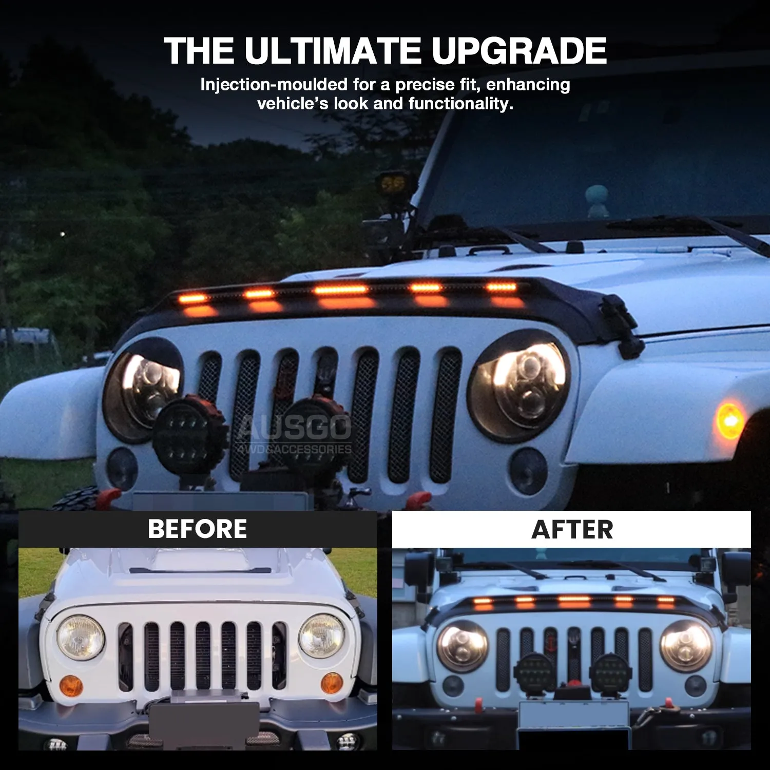 Bonnet Protector with LED Light for Jeep Wrangler JK Series 4 Doors 2007-2018