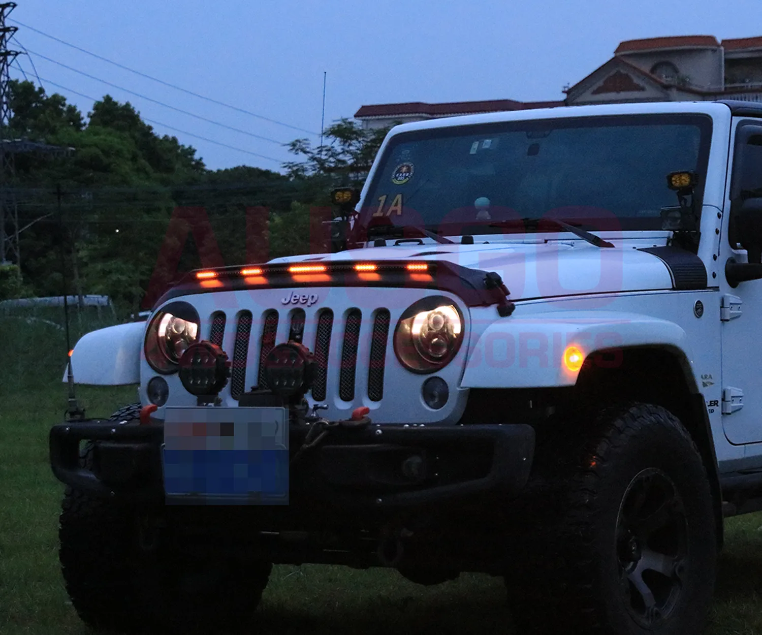 Bonnet Protector with LED Light for Jeep Wrangler JK Series 4 Doors 2007-2018