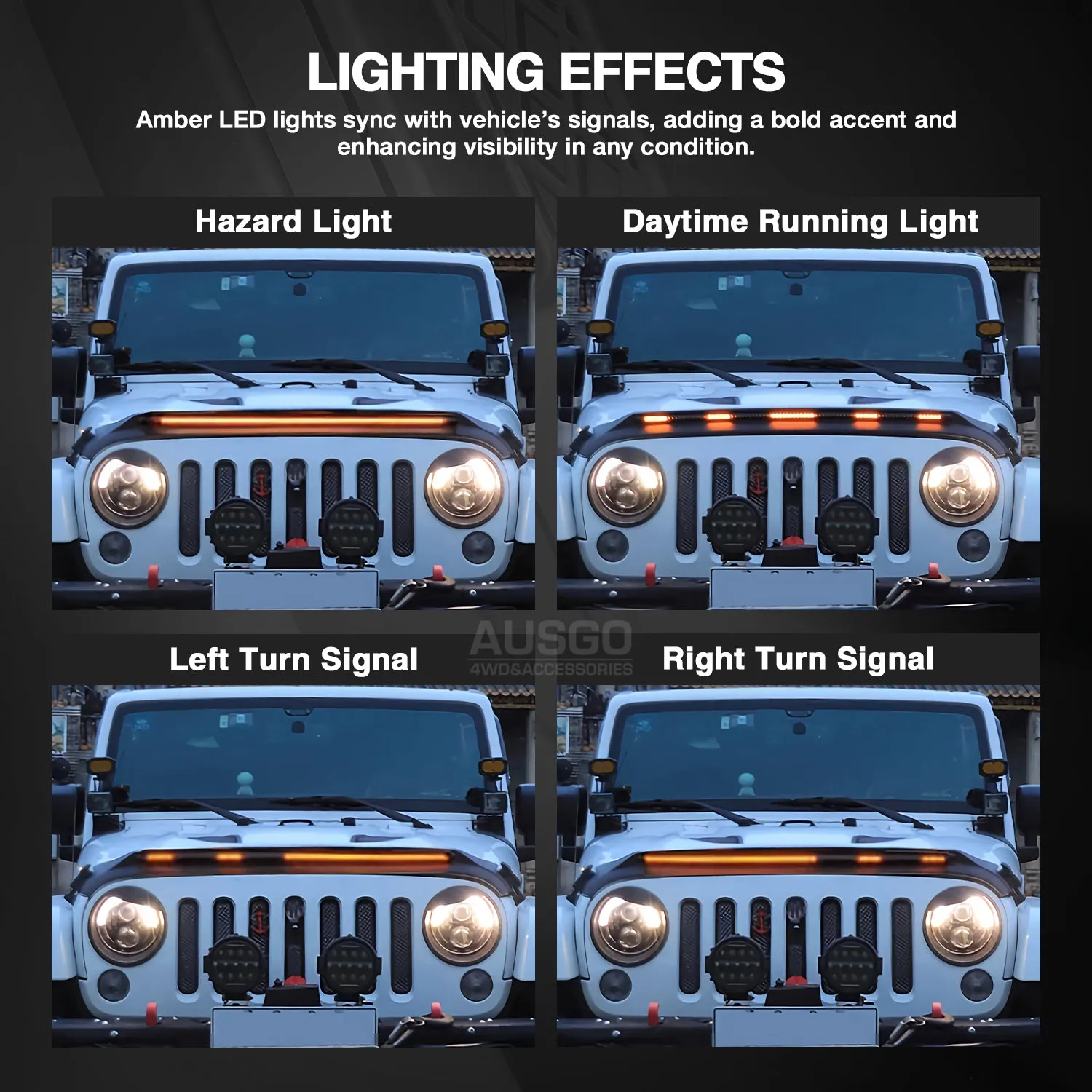 Bonnet Protector with LED Light for Jeep Wrangler JK Series 4 Doors 2007-2018