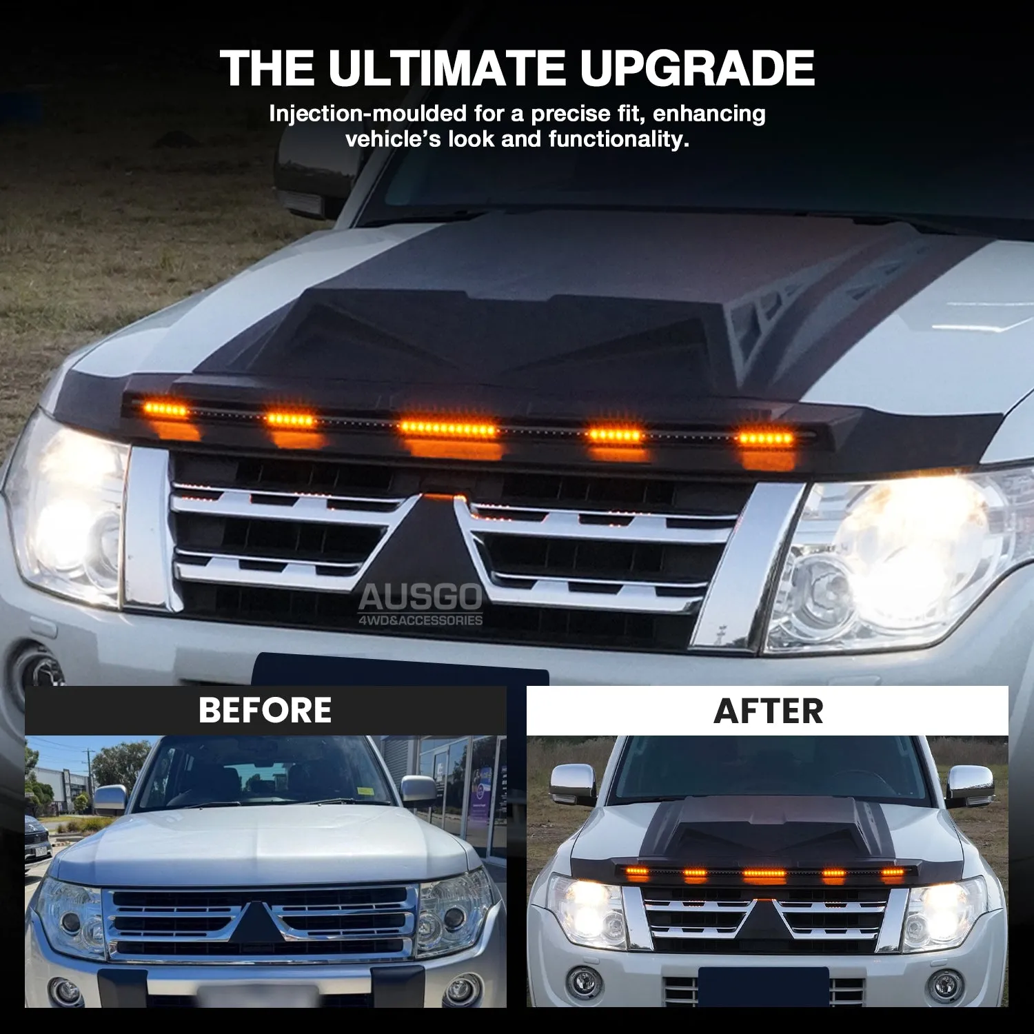 Bonnet Protector with LED Light for Mitsubishi Pajero 2007-2020