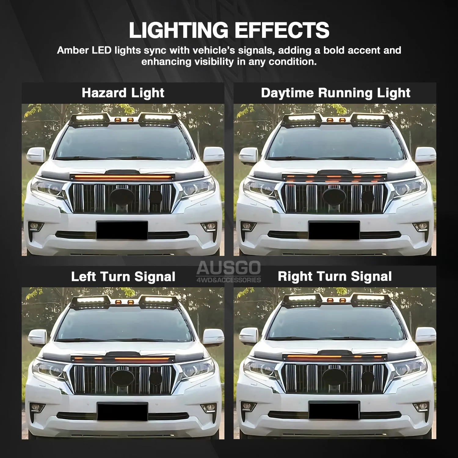 Bonnet Protector with LED Light for Toyota Landcruiser Prado 150 Series 2018-2024