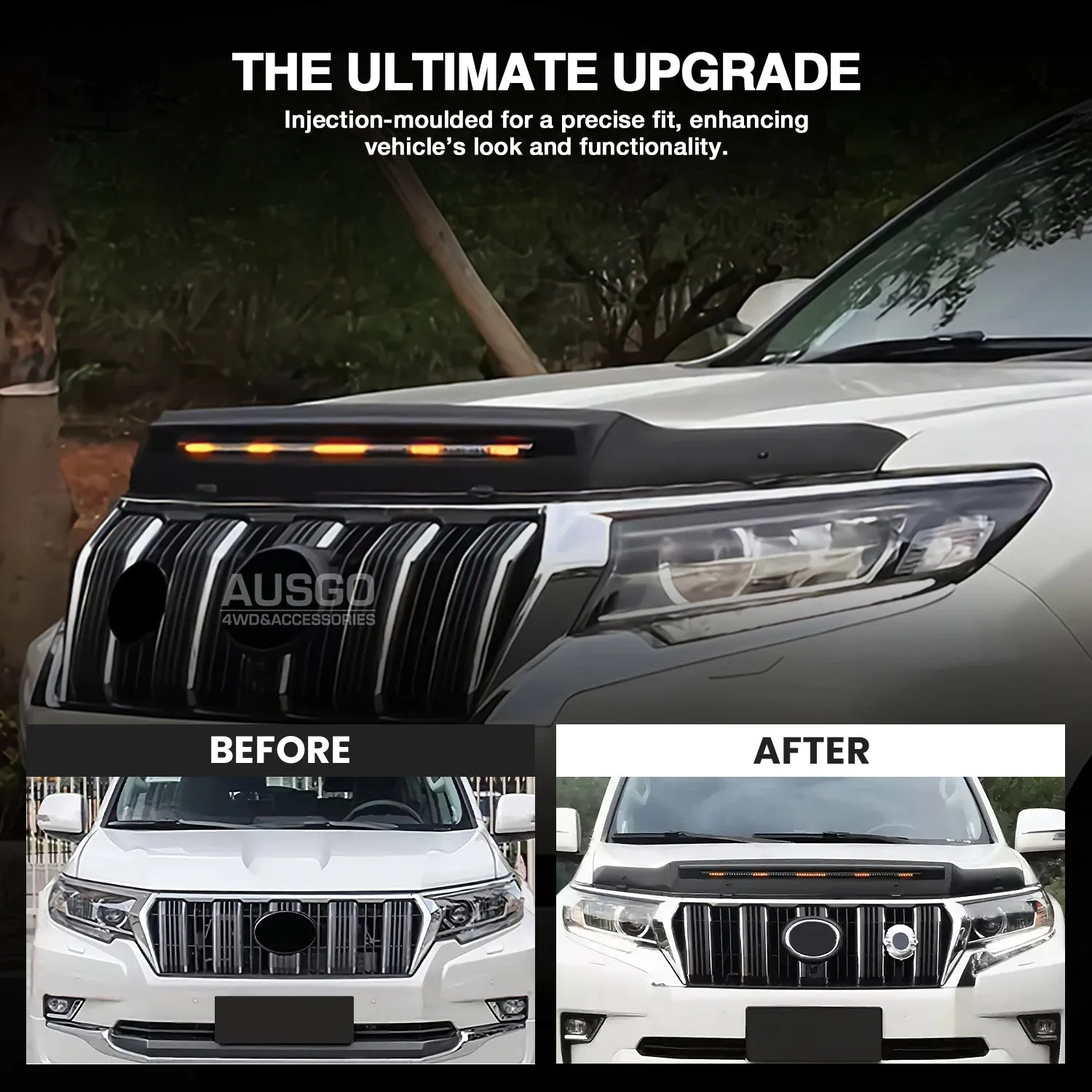 Bonnet Protector with LED Light for Toyota Landcruiser Prado 150 Series 2018-2024