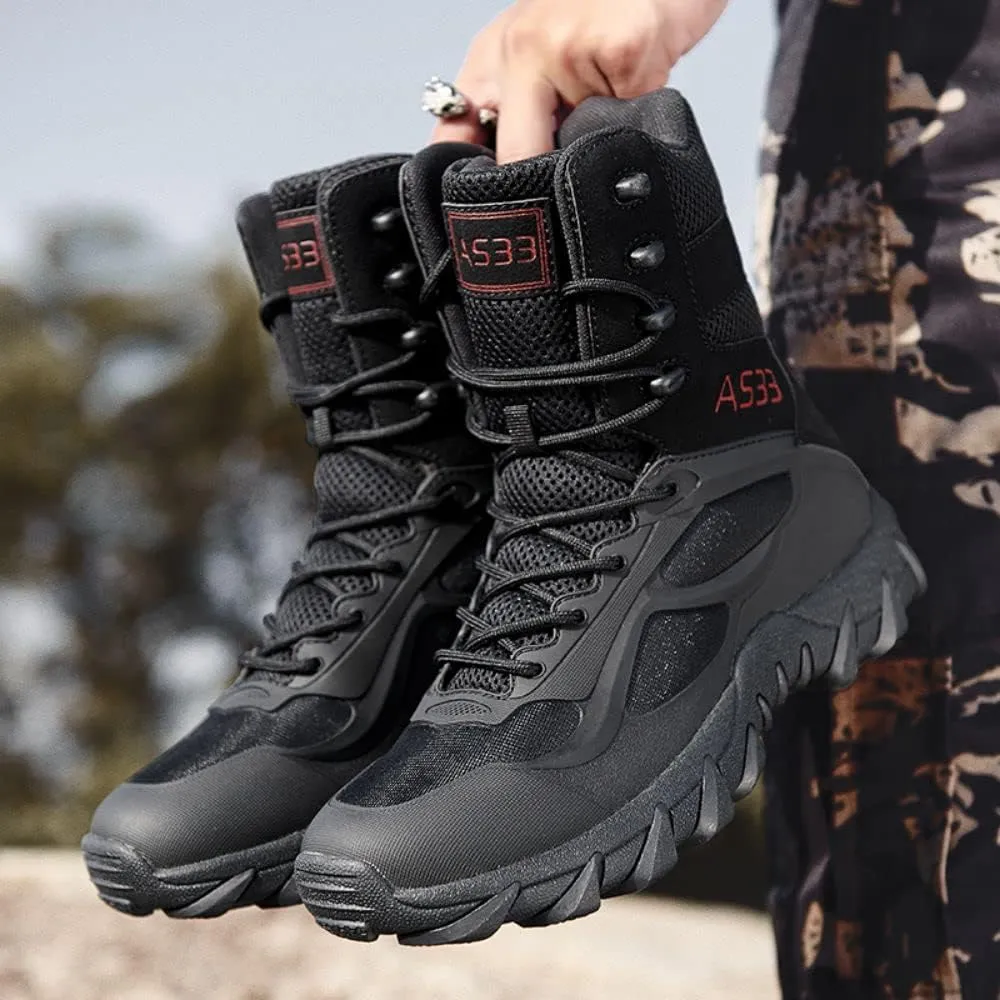 BORAMAX Men's Military Tactical Work Boots Side Zipper Leather Motorcycle Combat Boots for Hiking Motorcycle Climbing