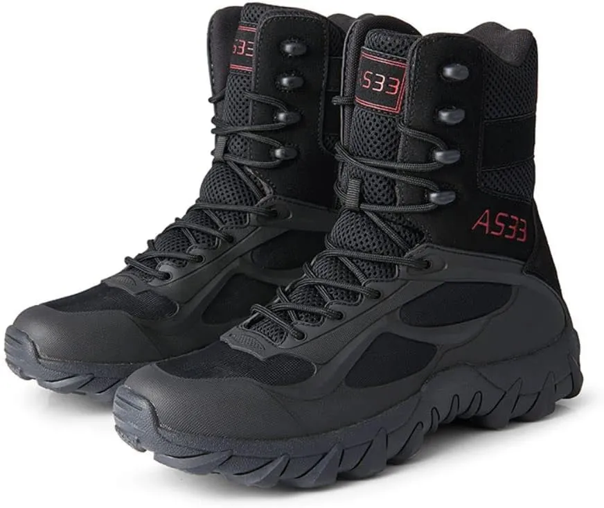 BORAMAX Men's Military Tactical Work Boots Side Zipper Leather Motorcycle Combat Boots for Hiking Motorcycle Climbing