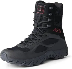 BORAMAX Men's Military Tactical Work Boots Side Zipper Leather Motorcycle Combat Boots for Hiking Motorcycle Climbing