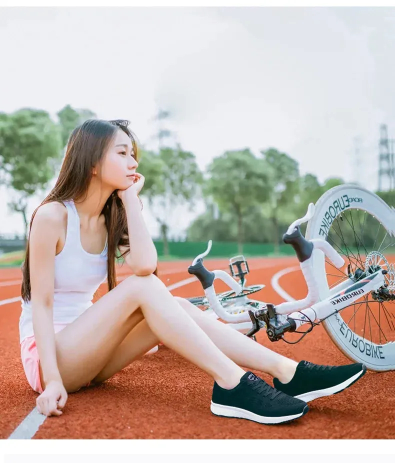 Breathable Mesh Lace Up Flat Sneakers for Women in Pink and Black