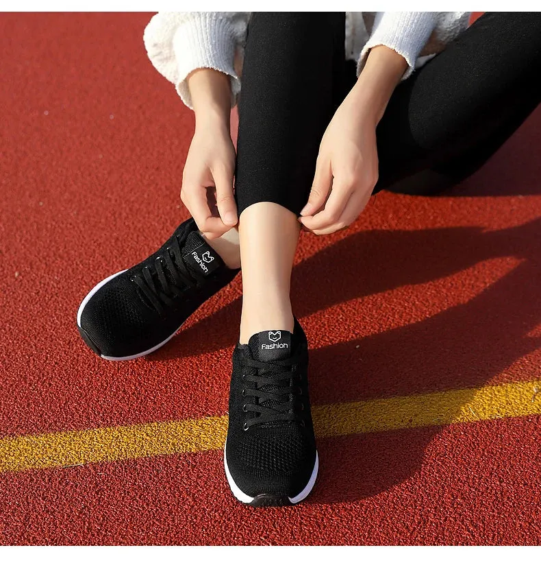 Breathable Mesh Lace Up Flat Sneakers for Women in Pink and Black