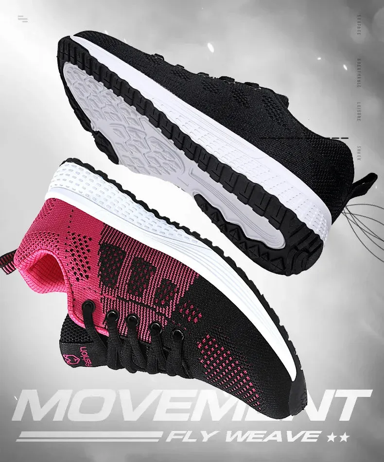 Breathable Mesh Lace Up Flat Sneakers for Women in Pink and Black