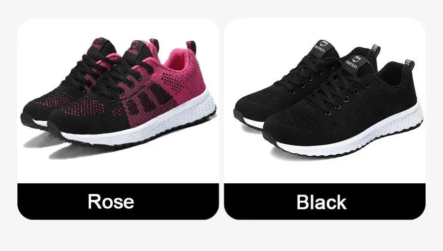 Breathable Mesh Lace Up Flat Sneakers for Women in Pink and Black