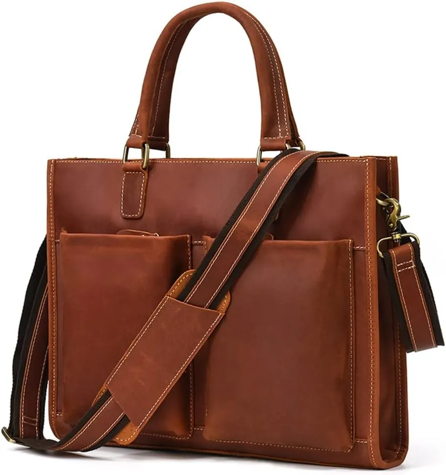 Briefcase Handbag Cowhide Shoulder Crossbody Bag Computer Bag Men Leather