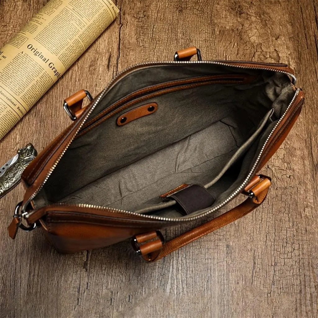 Briefcase Male Layer Cowhide Crossbody Bag Large Capacity Business Travel Handbag Multifunctional