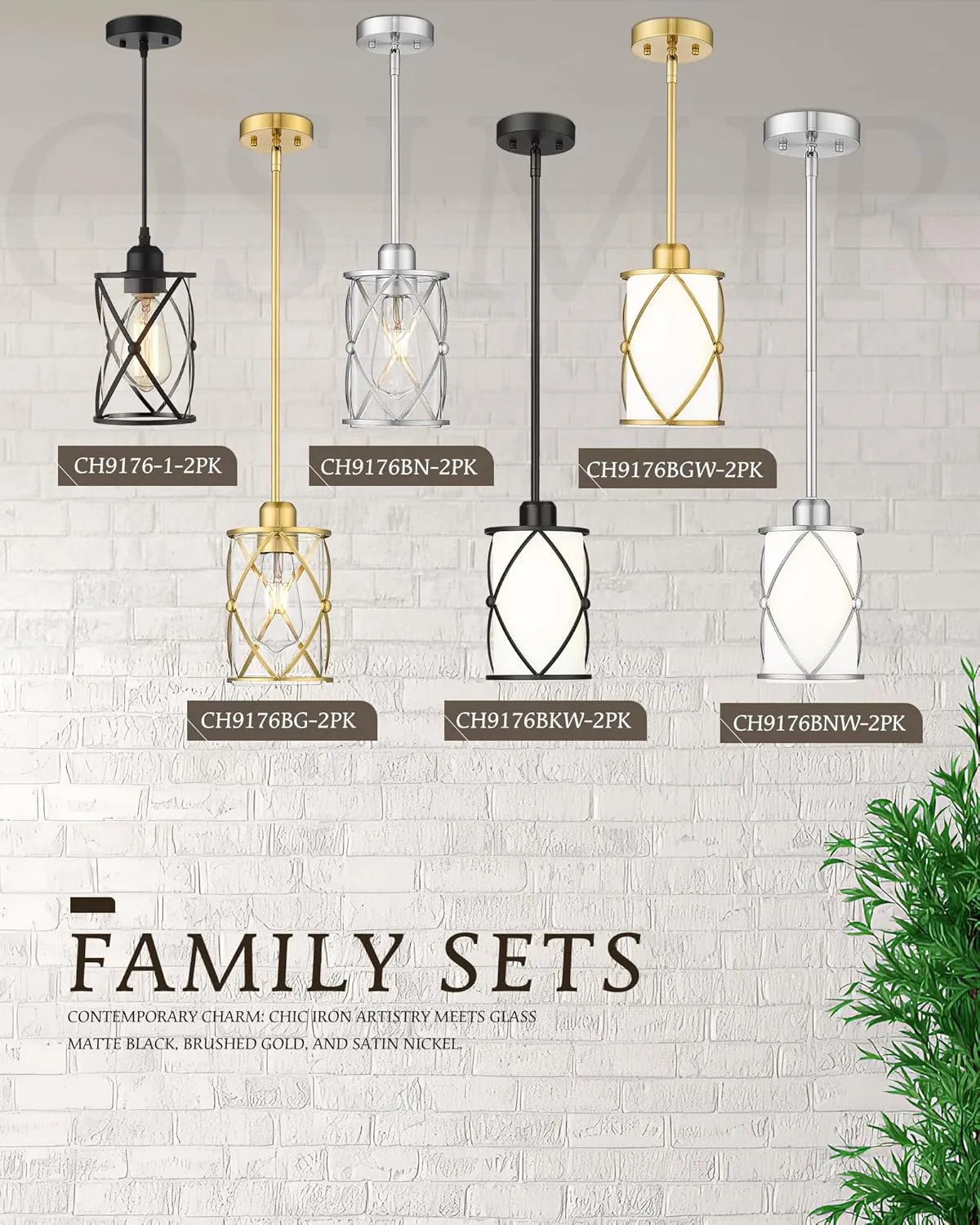Brushed Gold Pendant Lights Kitchen Island, 2 Pack Brass Glass Pendant Light Fixture Farmhouse Cage Hanging Lighting with Rod for Kitchen Island Sink Bathroom, CH9176BG-2PKG