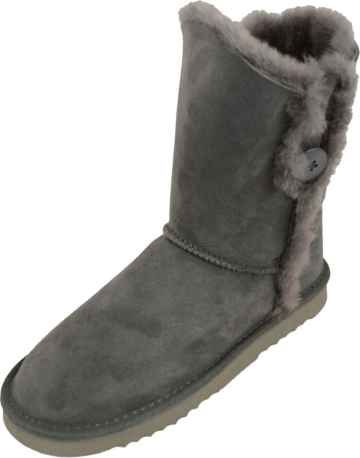Bushga Ladies Genuine Sheepskin Mid Calf Short Boot with Button Design (Black, Chocolate Brown, Chestnut, Grey, Purple)