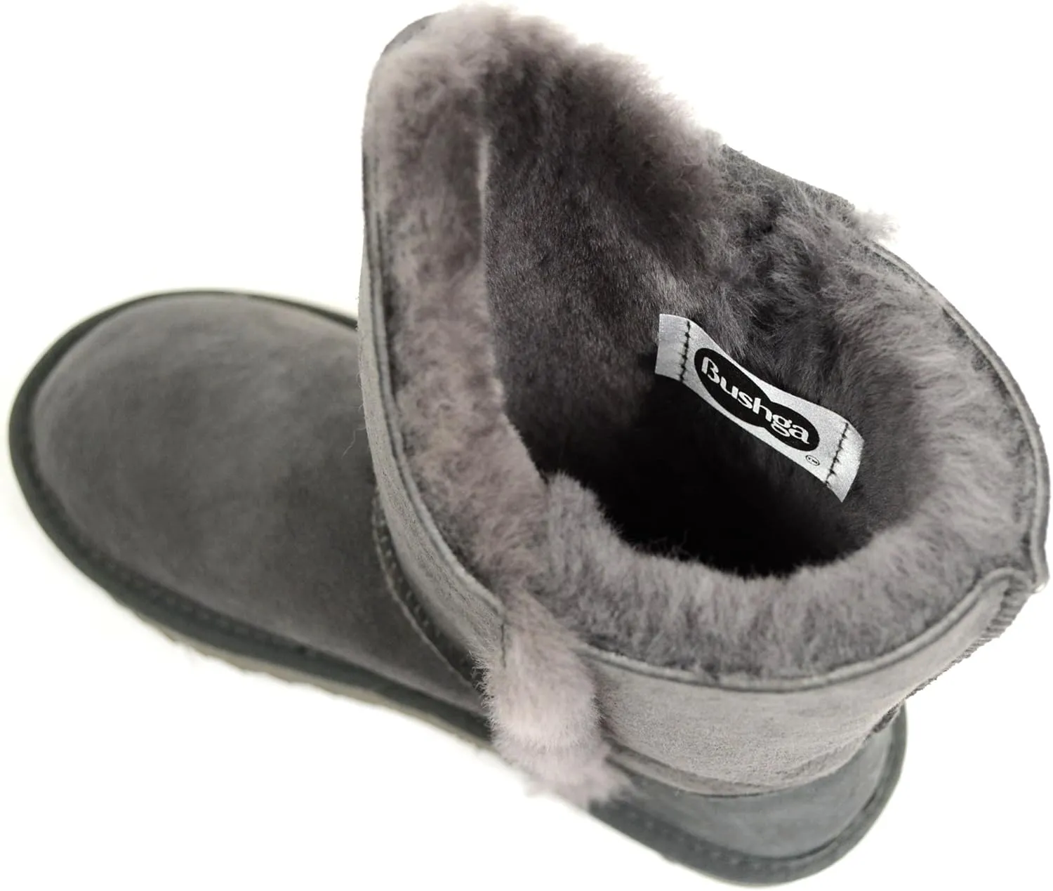 Bushga Ladies Genuine Sheepskin Mid Calf Short Boot with Button Design (Black, Chocolate Brown, Chestnut, Grey, Purple)