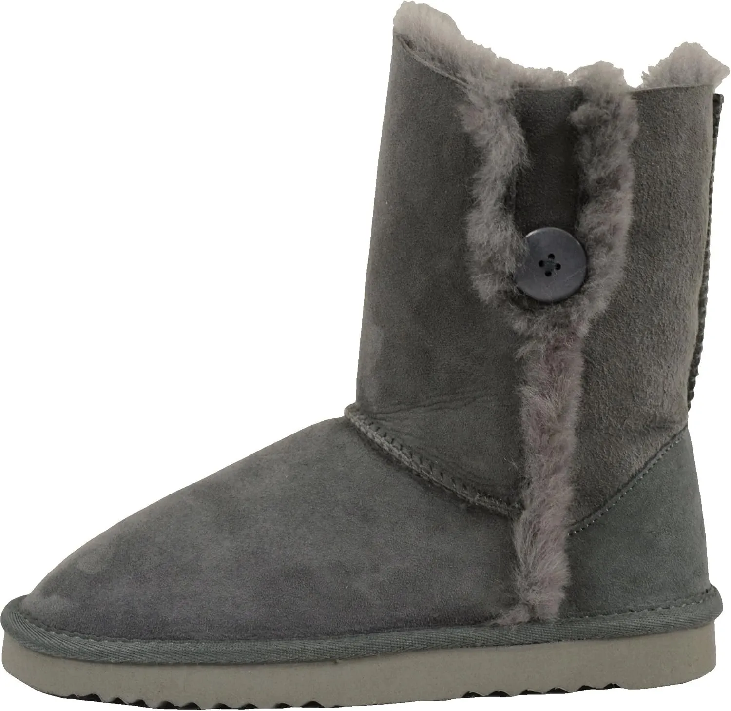Bushga Ladies Genuine Sheepskin Mid Calf Short Boot with Button Design (Black, Chocolate Brown, Chestnut, Grey, Purple)