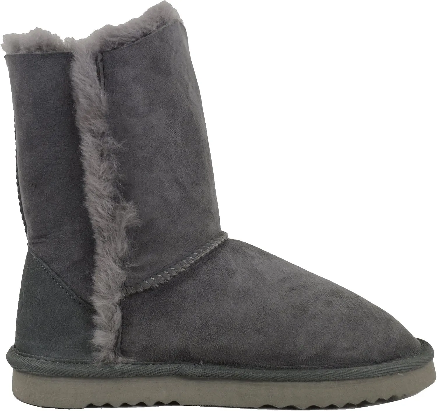 Bushga Ladies Genuine Sheepskin Mid Calf Short Boot with Button Design (Black, Chocolate Brown, Chestnut, Grey, Purple)