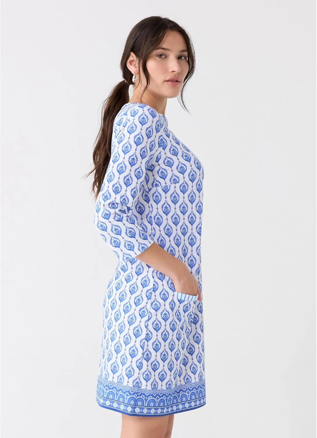 Cabana Life Shift Dress, UPF 50  Sun Protection Casual Dress, Boat Neckline, Quarter Sleeve, Womens Fashion
