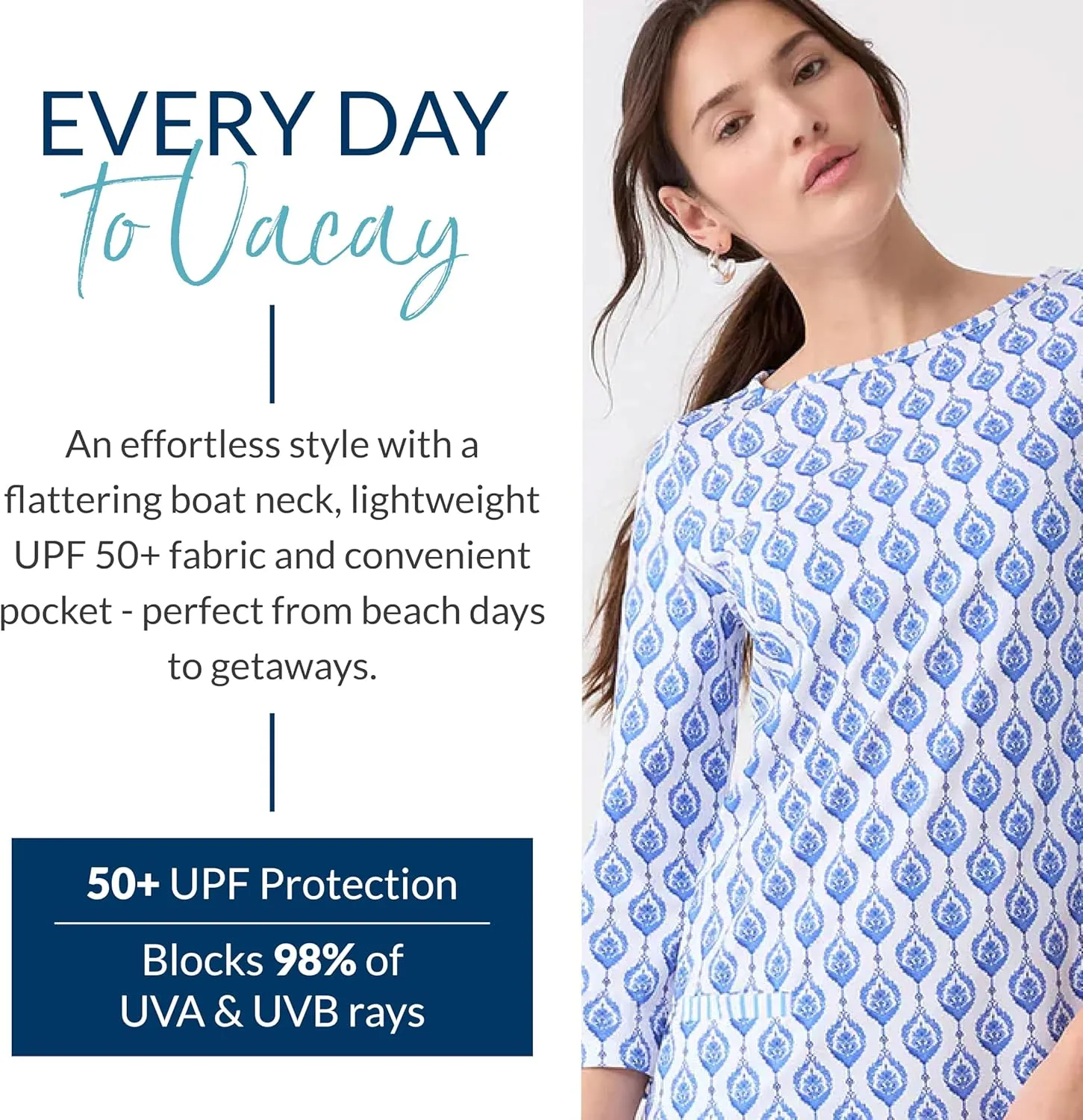 Cabana Life Shift Dress, UPF 50  Sun Protection Casual Dress, Boat Neckline, Quarter Sleeve, Womens Fashion