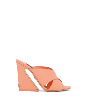 Calfskin mules with geometric heel