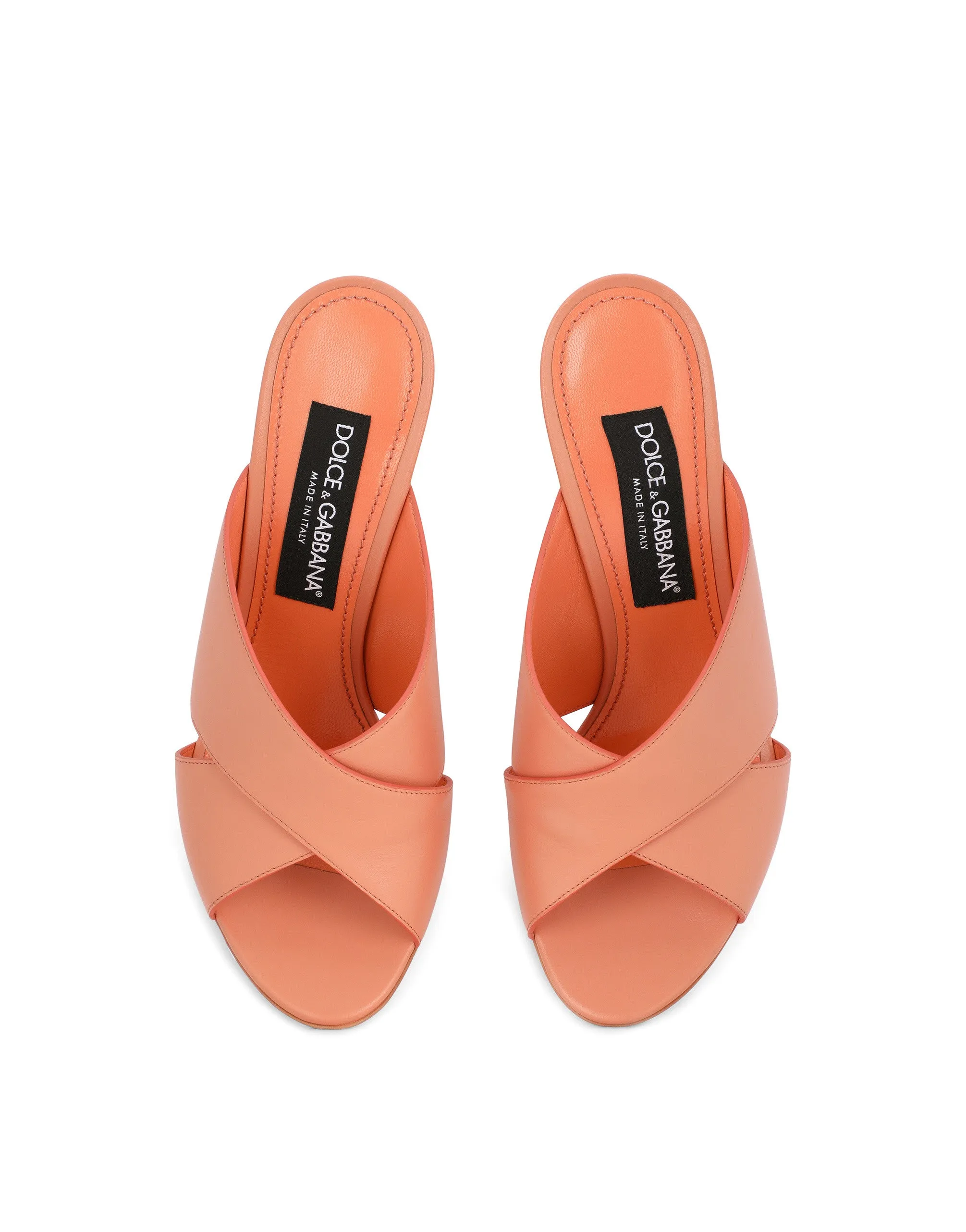 Calfskin mules with geometric heel