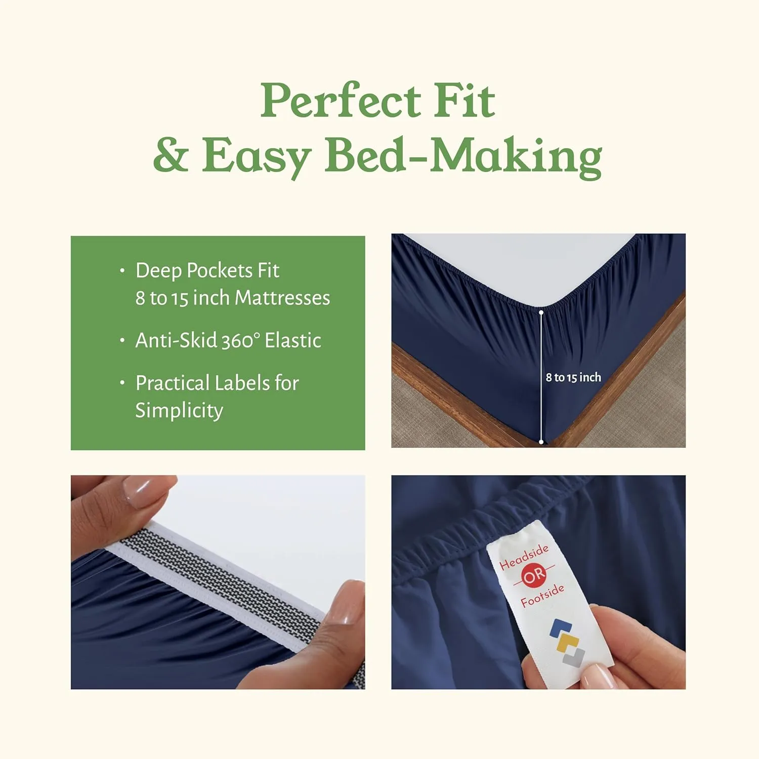 California Design Den King Size Sheets Deep Pocket Set - Soft 100% Organic Cotton Sheets, Crisp Percale, Breathable and Durable Bedding Set - Navy Blue