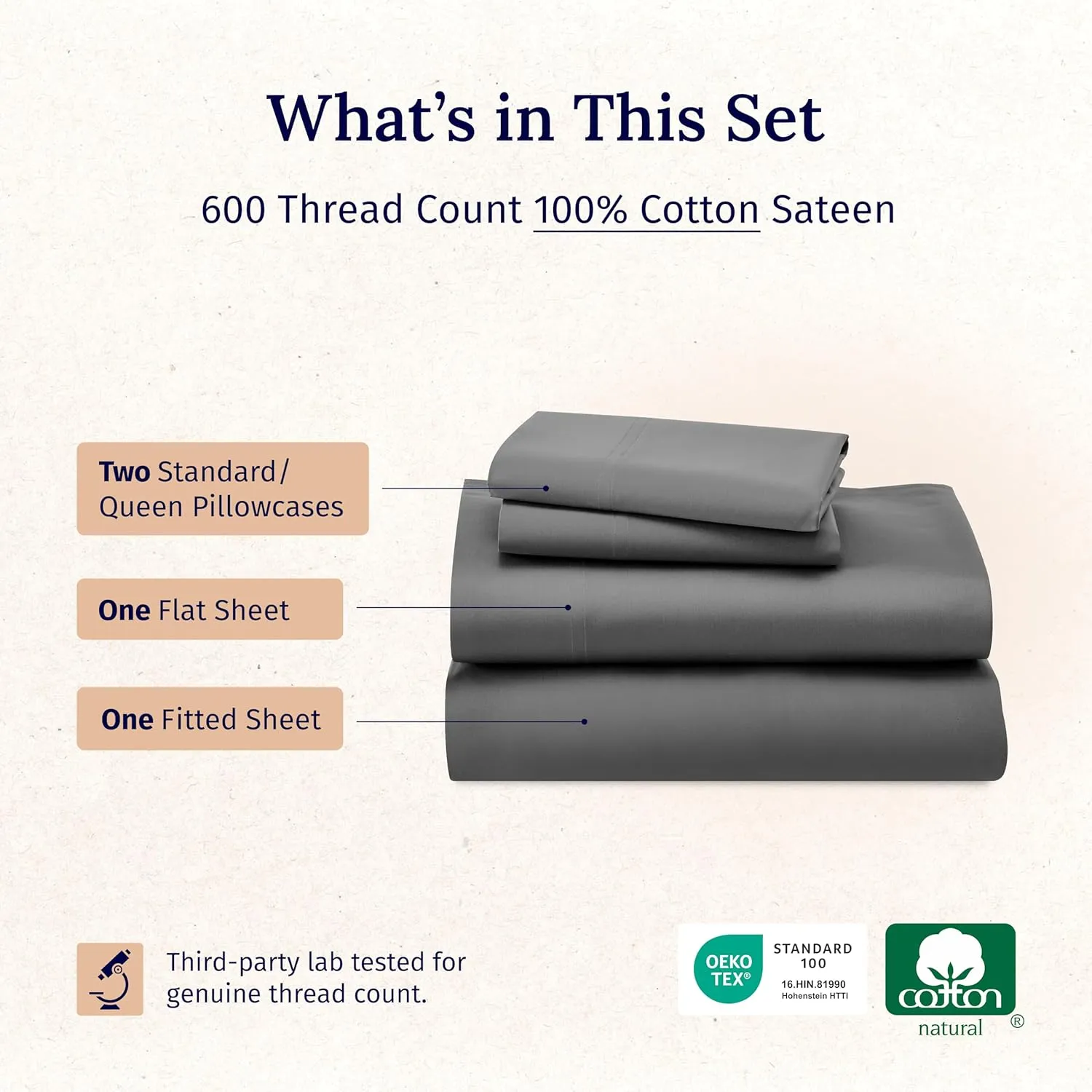 California Design Den - Luxury Full Size Sheet Set - 100% Cotton, 600 Thread Count Deep Pocket Full Size Bed Sheets, Hotel-Quality Cooling Sheets with Sateen Weave - Grey
