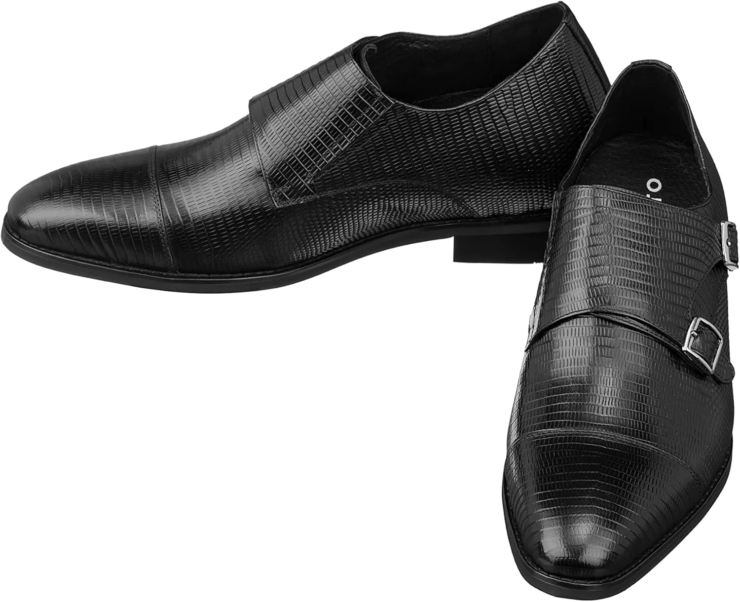 CALTO Men's Invisible Height Increasing Elevator Shoes - Black Leather Slip-on Dual Monk Straps Formal Loafers- 2.8 Inches Taller - K3114 - Size 10 D(M) US