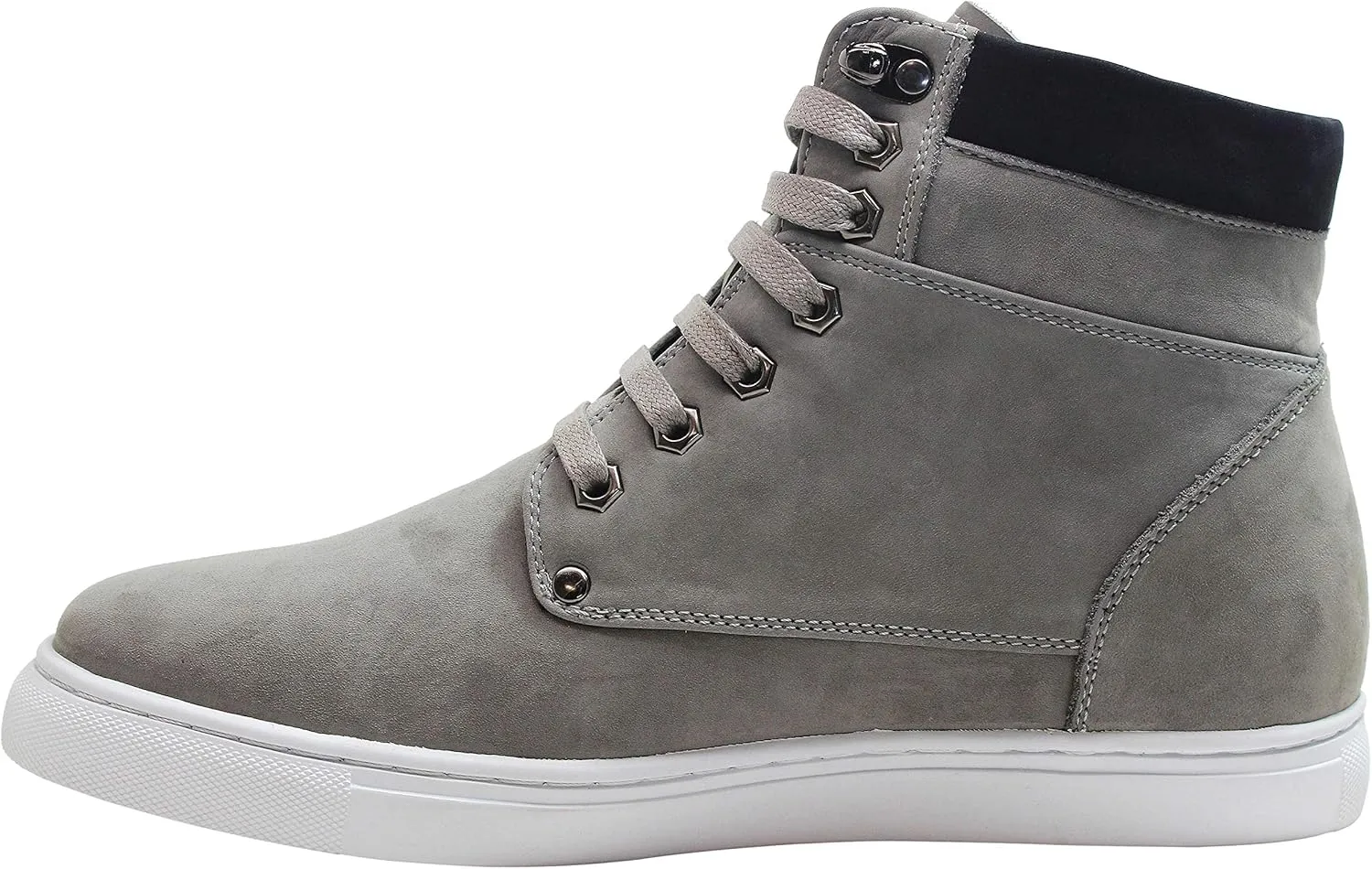 CALTO Men's Invisible Height Increasing Elevator Shoes - Grey Nubuck Leather Lace-up Fashion Sneakers - 2.6 Inches Taller - T53120 - Size 9 D(M) US