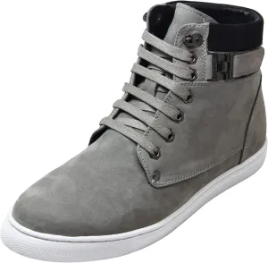 CALTO Men's Invisible Height Increasing Elevator Shoes - Grey Nubuck Leather Lace-up Fashion Sneakers - 2.6 Inches Taller - T53120 - Size 9 D(M) US