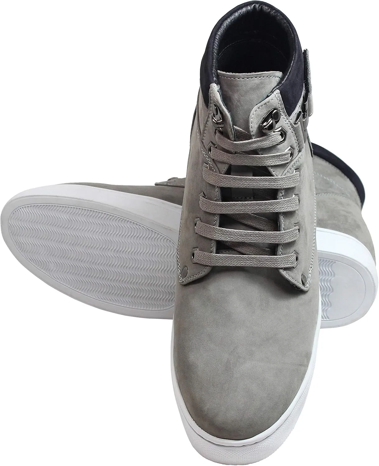 CALTO Men's Invisible Height Increasing Elevator Shoes - Grey Nubuck Leather Lace-up Fashion Sneakers - 2.6 Inches Taller - T53120 - Size 9 D(M) US