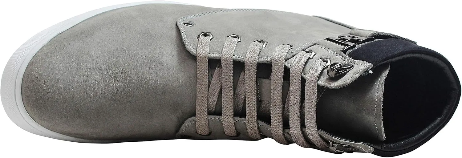 CALTO Men's Invisible Height Increasing Elevator Shoes - Grey Nubuck Leather Lace-up Fashion Sneakers - 2.6 Inches Taller - T53120 - Size 9 D(M) US